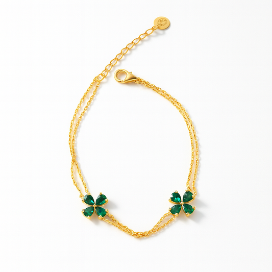 Emerald Clover Charm - Gold Vermeil Bracelet